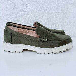 Journee Collection Erika Lug Sole Loafers – Olive Green–Faux Suede Size 8